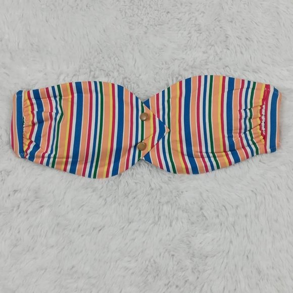 Onia Womens‎ Bandeau Swimsuit Top Multicolor Orange Stripe Removeable Pads L New - Picture 1 of 9